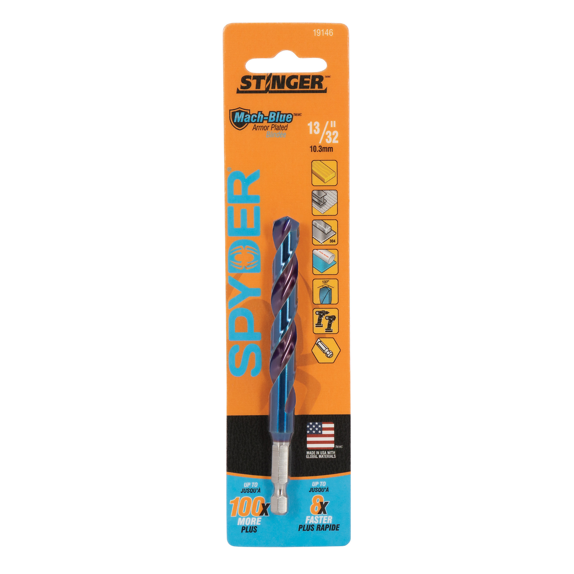 SPYDER 13/32-Inch  Hex Shank Drill Bit 19146